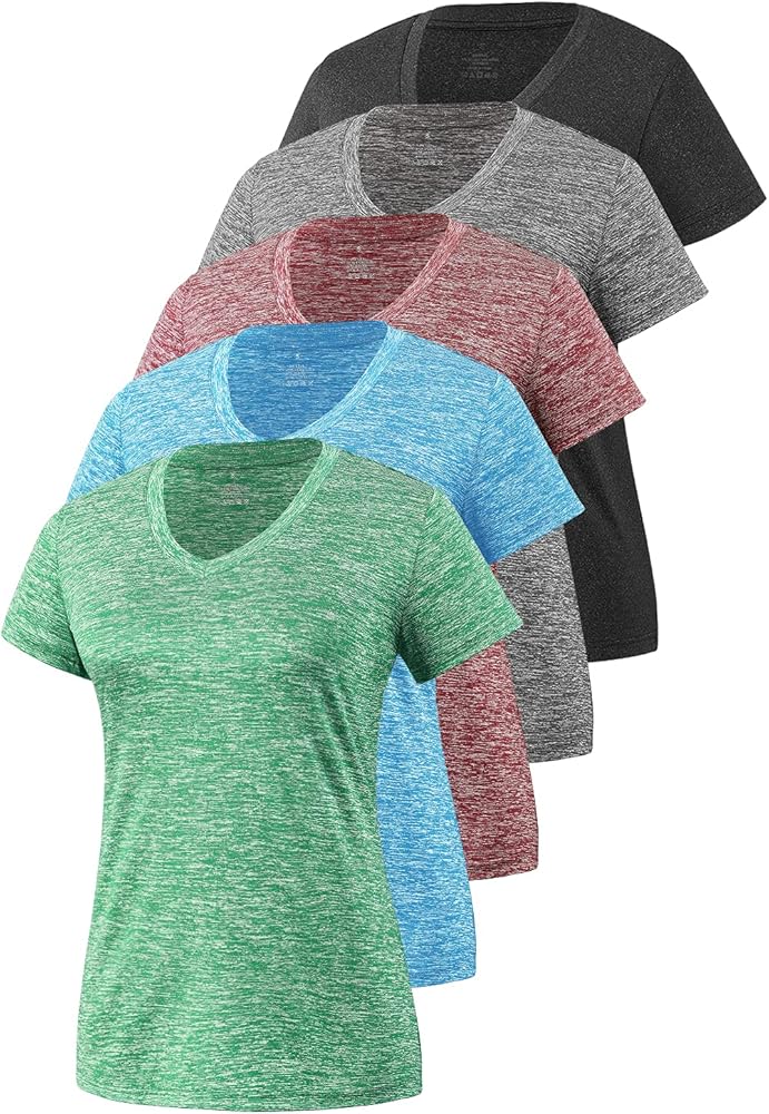 5-Pack Women's Short Sleeve Dry Fit T-Shirt Moisture Wicking Athletic V-Neck Tee