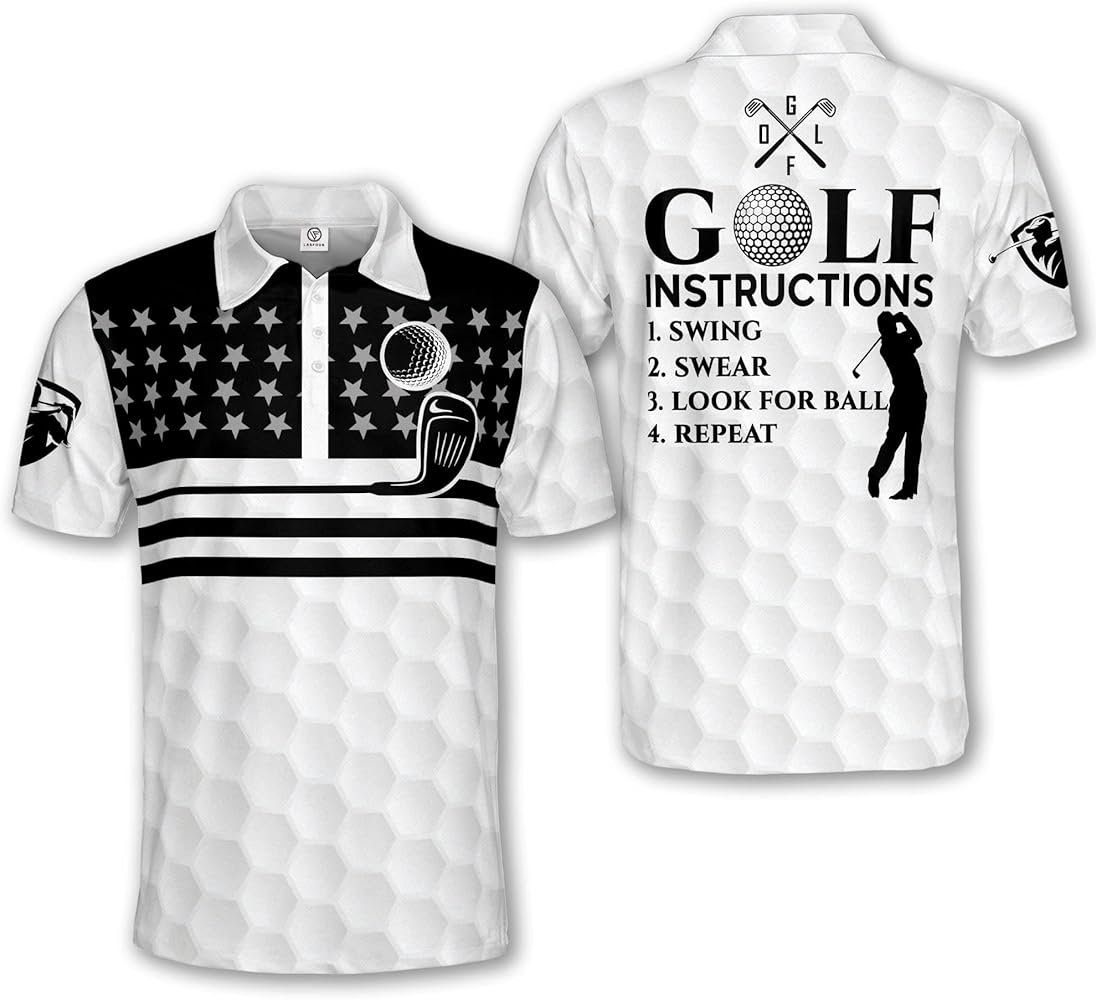 LASFOUR Funny Golf Polo Shirts for Men, Crazy Short Sleeve, Lightweight Golf Polo Shirts for Dad, Grandpa.