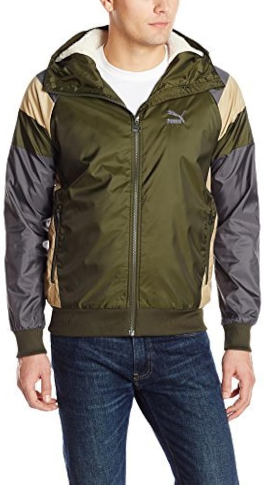 PUMA Men's Winterized Winbreaker Jacket with Sherpa-Lined Hood, Forest Night, Small