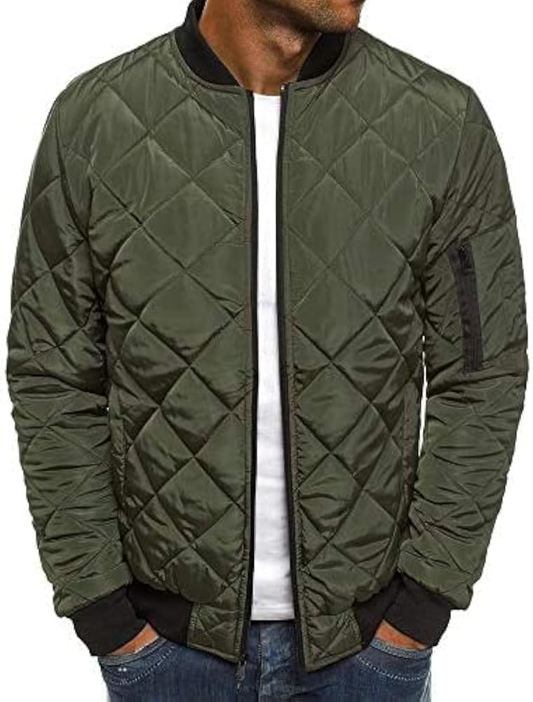 Pengfei Mens Diamond Quilted Jackets Bomber Varsity Winter Fall Chunky Coats Outwear