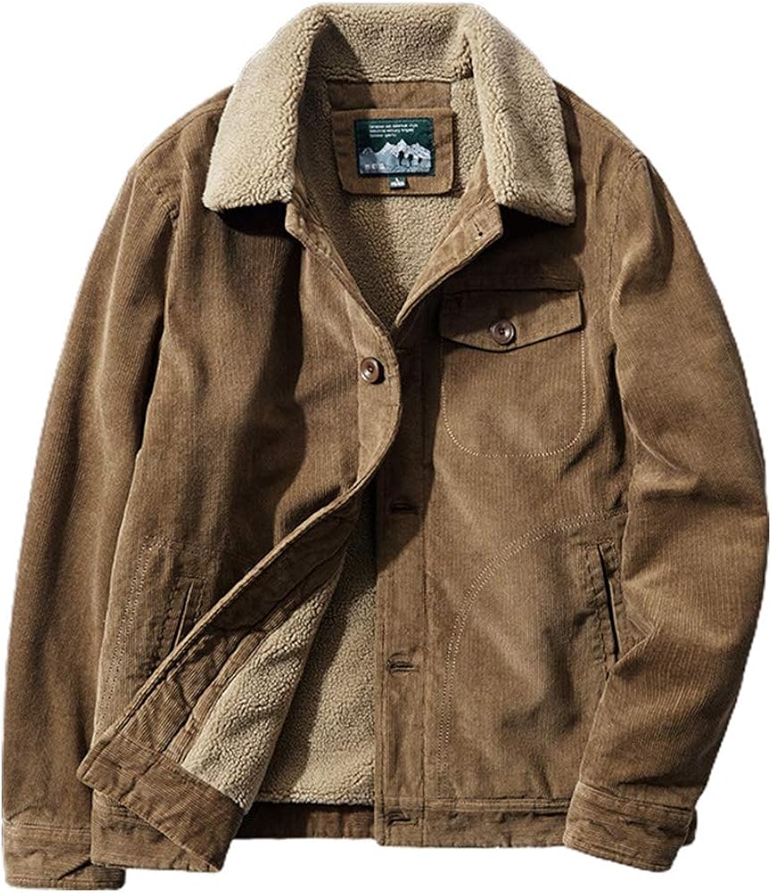 chouyatou Men's Casual Thicked Sherpa Lined Button Front Corduroy Trucker Jacket