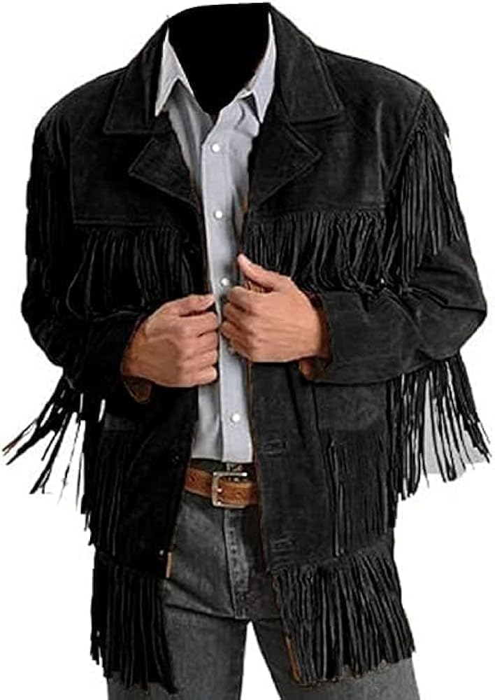 Mens Traditional Western Fringed Suede Leather Jacket | Classic Native American jacket Coat with Fringed