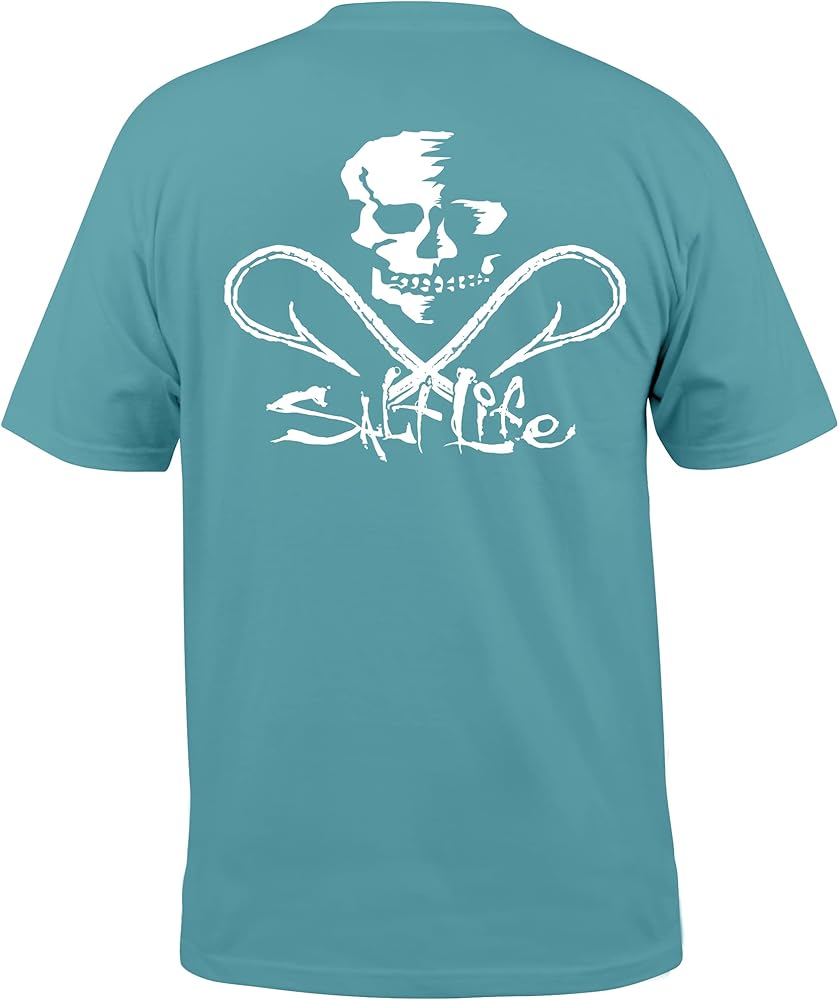 Salt Life Mens Skull and Hooks Short Sleeve Classic Fit Shirt, Sea Green, XX-Large