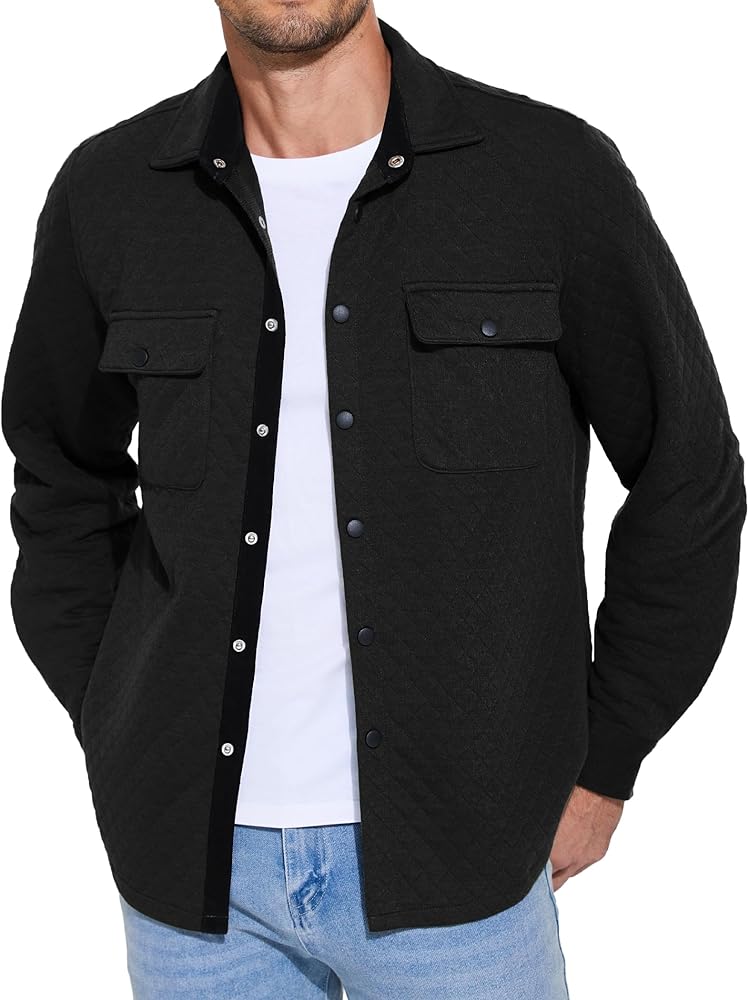 COOFANDY Men's Casual Shirt Jacket Lightweight Shacket Jacket Quilted Button Down Jackets