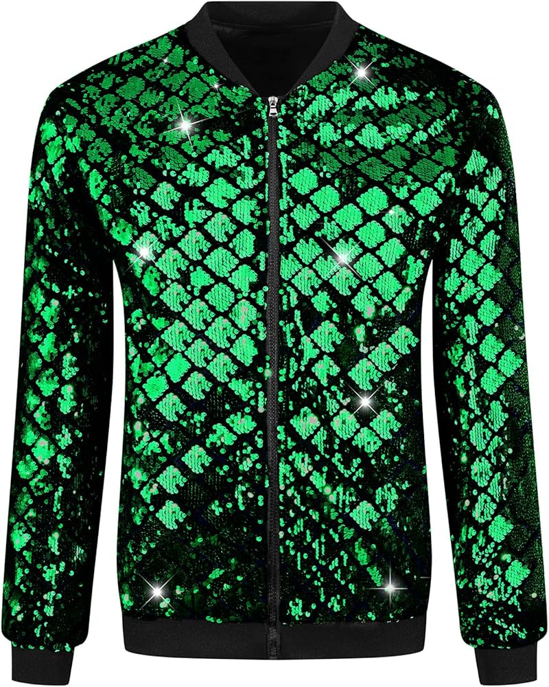 Lars Amadeus Argyle Sequin Bomber Jacket for Men's Party Club Shiny Baseball Varsity Jacket