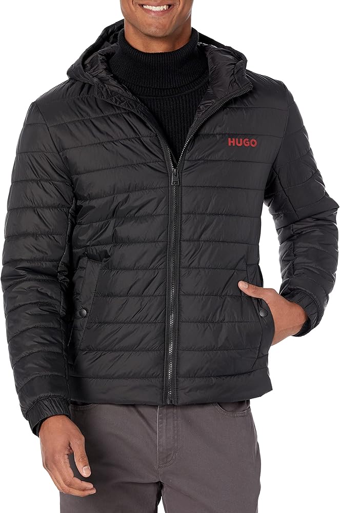 HUGO Men's Lightweight Hooded Puffer Jacket