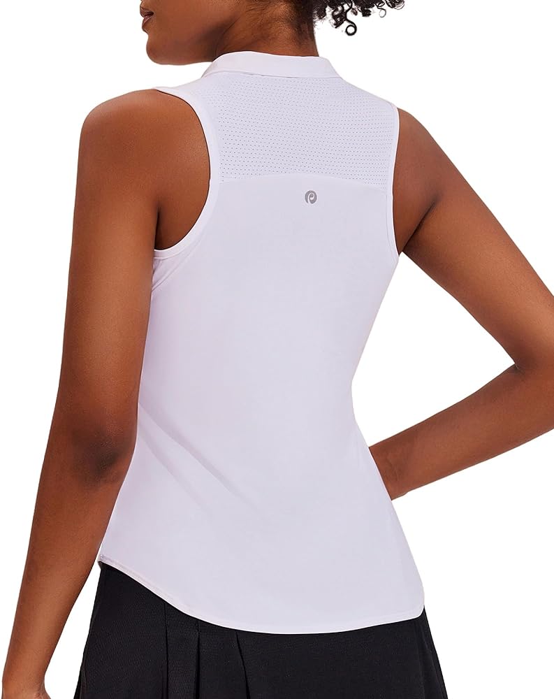 PINSPARK Women Golf Shirts Sleeveless UPF 50+ Tennis Polo Shirts 1/4 Zip with Collar Racerback Tank Tops Pickleball Shirts