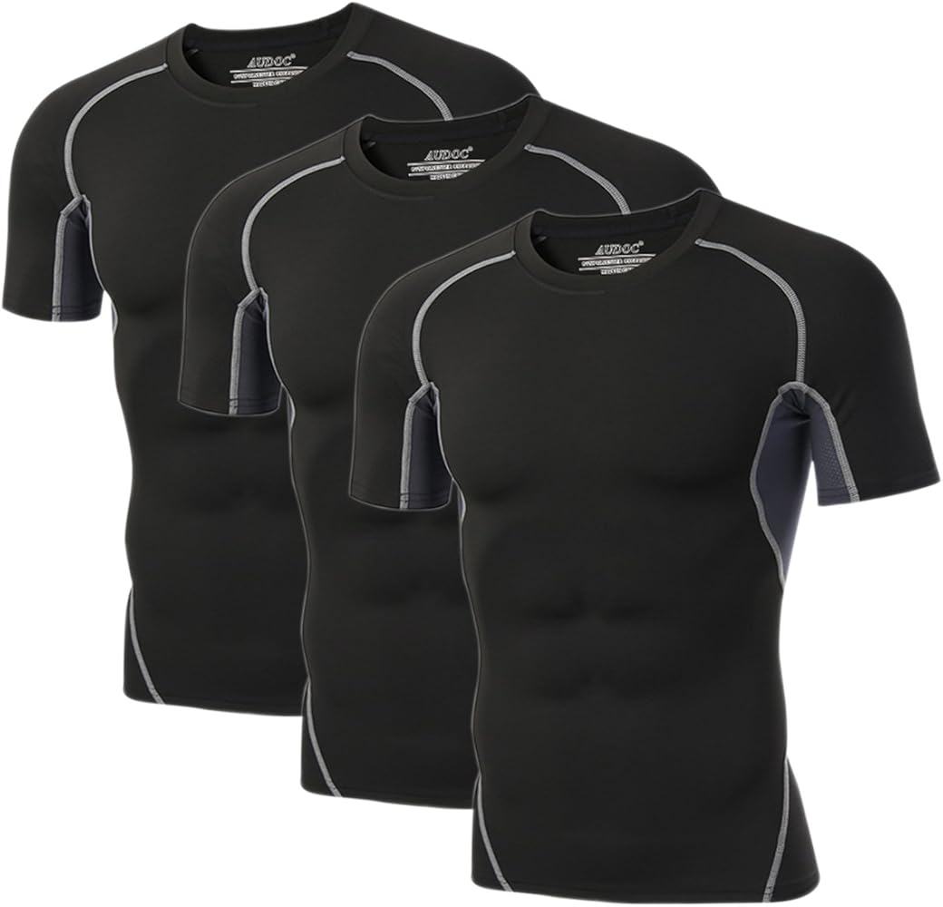 Men's 3 Pack Compression Shirt Cool Dry Athletic Baselayer Workout Short Sleeve Muscle Shirts