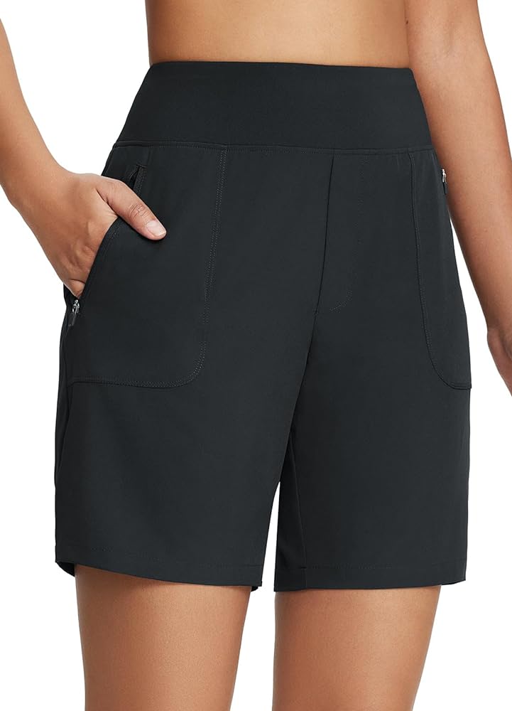 BALEAF 7'' Long Athletic Shorts for Women Running High Waisted Quick Dry Workout Bermuda Soft Zipper Pockets UPF 50+