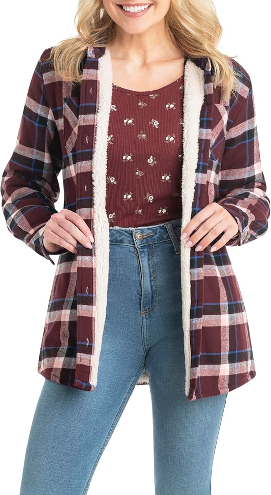 Legendary Whitetails Women's Open Country Flannel Shacket Sherpa Lined Plaid Fleece Shirt Jacket Ladies Western Clothing Coat