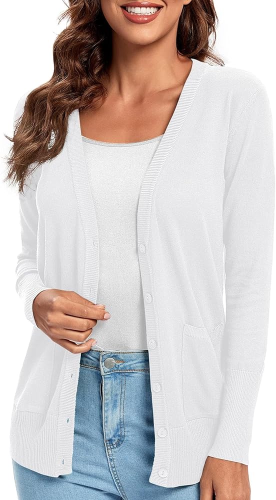 Urban CoCo Women's Lightweight Long Sleeve Knit Dressy Cardigan with Pockets Button Down Sweater blazers