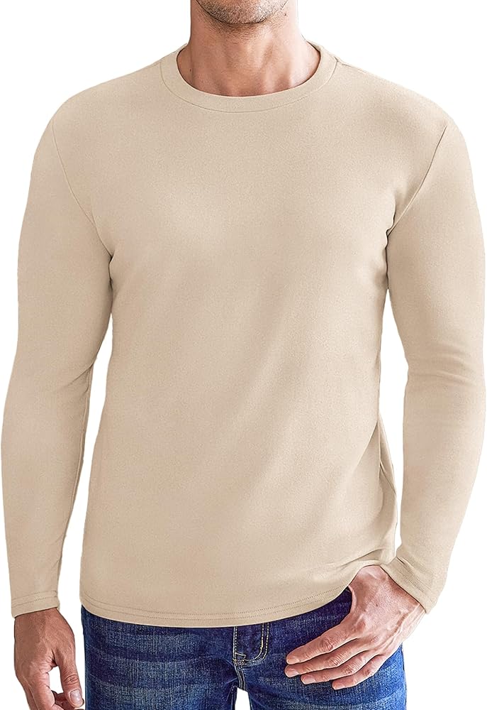 Ekouaer Mens Long Sleeve Shirts Crew Neck Fleece Thermal Undershirts Midweight Sweatshirts Soft Base Layer Pullover Tee Tops