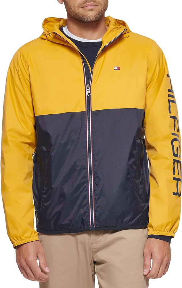 Tommy Hilfiger Men's Lightweight Active Water Resistant Hooded Rain Jacket