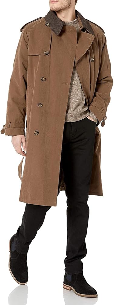 LONDON FOG Men's Iconic Double Breasted Trench Coat with Zip-Out Liner and Removable Top Collar