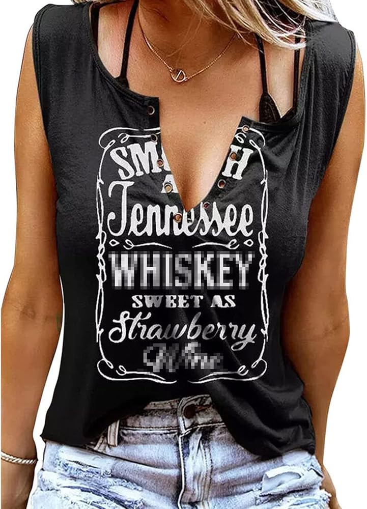 Smooth As Tennessee Tank Top Sweet As Strawberry Shirt Ring Hole Sleeveless Sexy V Neck Womens Retro Country Music Top