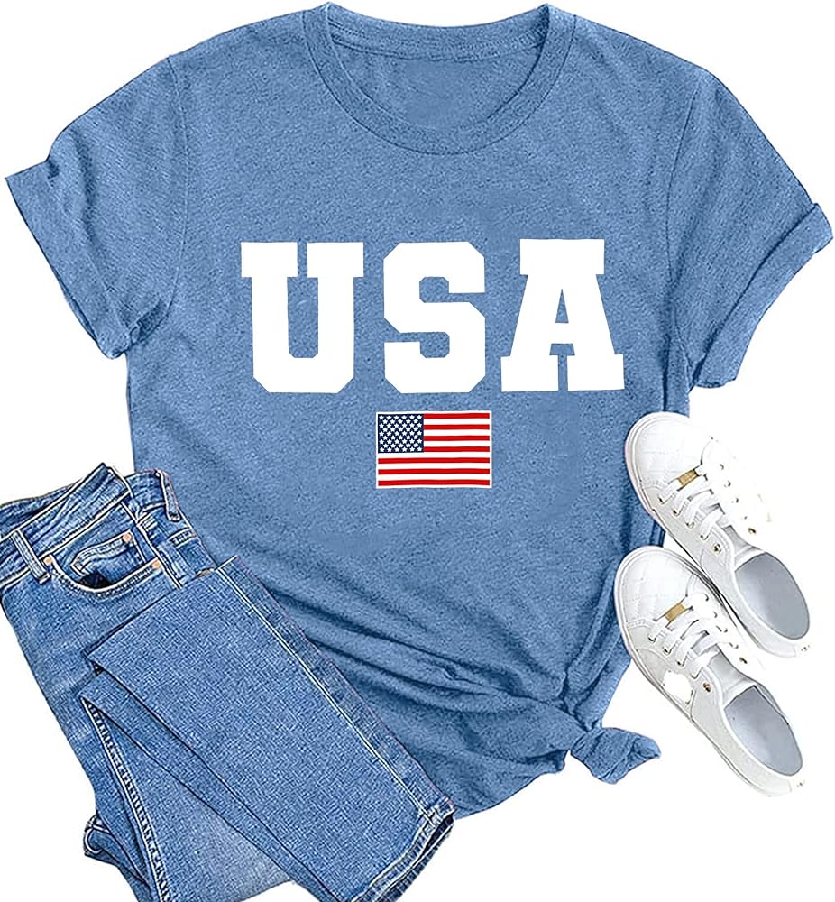 MAIHUN American Flag Shirts for Women 4th of July T-Shirt USA Print Patriotic Shirt Stars and Stripes Tees