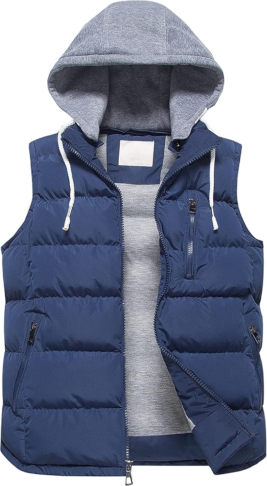 CREATMO US Men's Outdoor Winter Vest Outerwear Removable Hooded Padded Puffer Sleeveless Vest