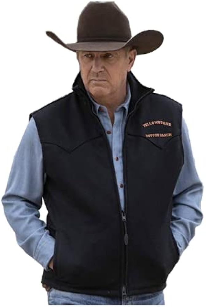 Men's TV Series John Dutton Yellowstone Cowboy Rip Wheeler Kevin Costner Original Black Cotton Vest Jacket (s)