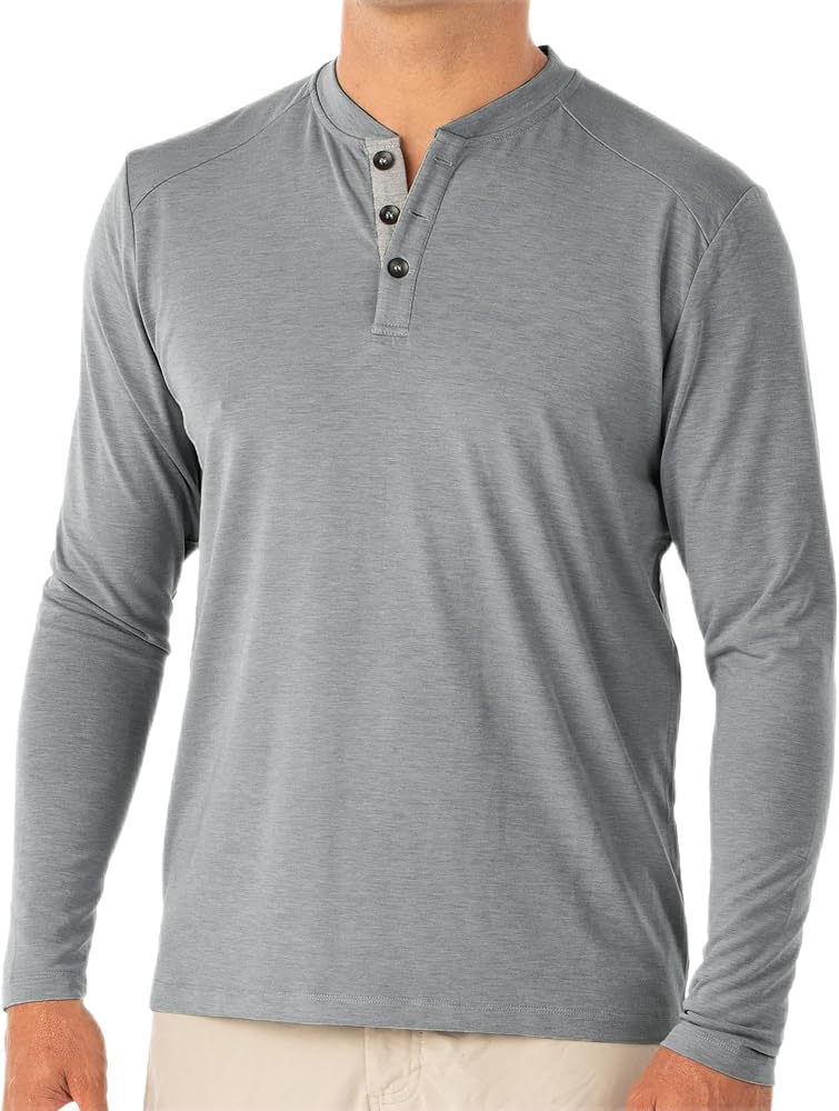 Free Fly Men's Flex Henley - Long Sleeve Shirt for Men with Sun Protection UPF 50+ Bamboo Viscose Regular Fit Henley Shirts