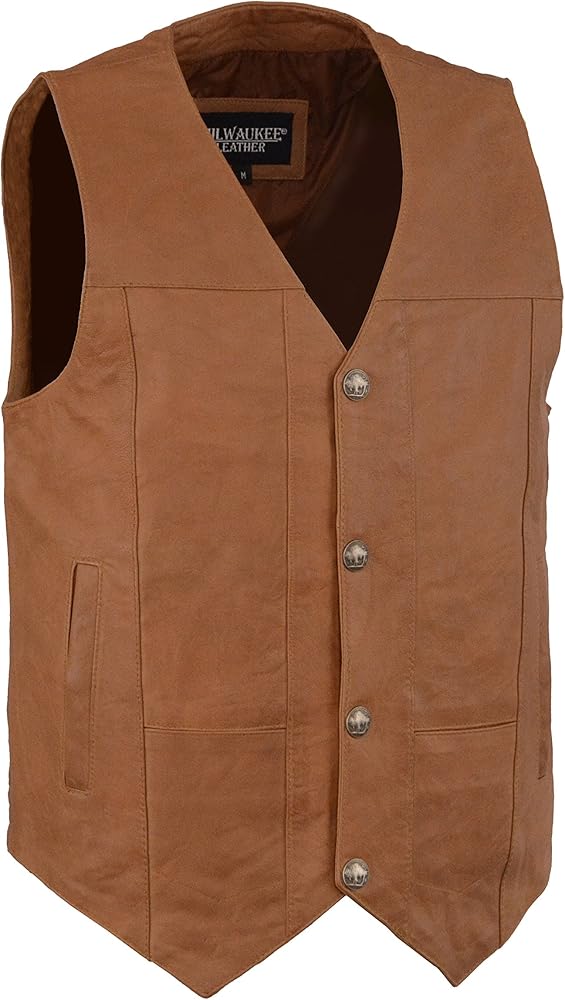 Milwaukee Leather Men's Western Style Vest w/Buffalo Snaps & Interior Gun Pockets (5X - Big, Tan)