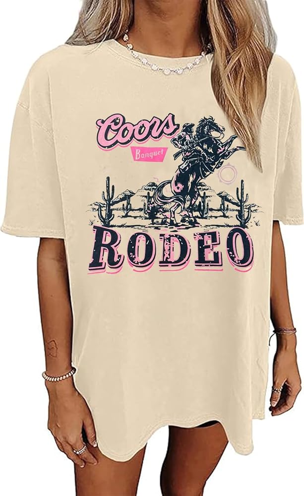 Women's Western Cowboy Shirts Vintage Rodeo Graphic Oversized Tops Country Music Tees Short Sleeve Cowgirl T-Shirt