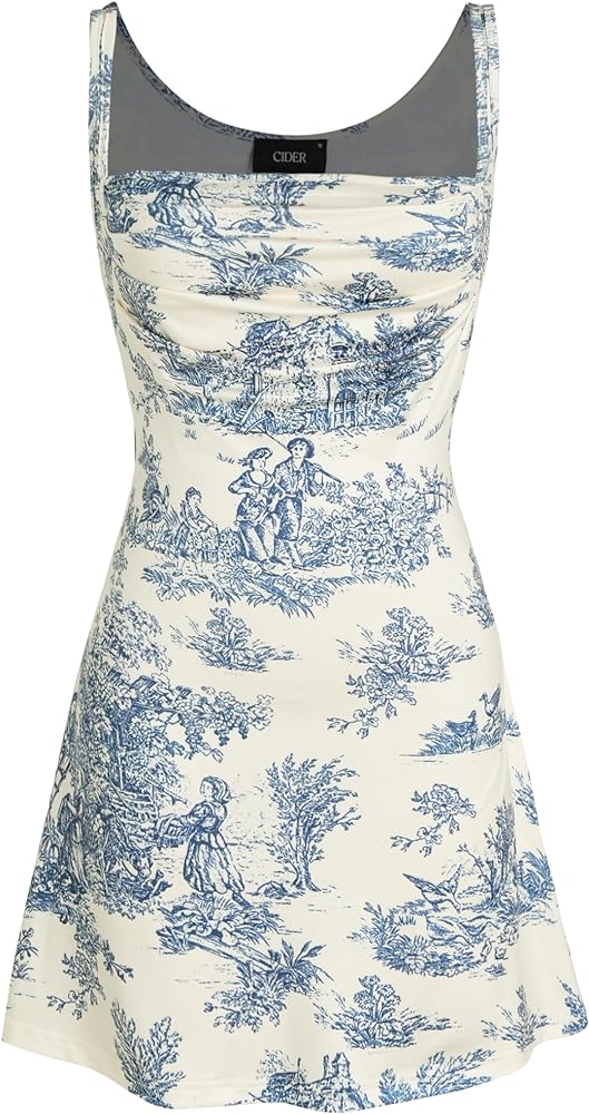 CIDER Toile de Jouy Ruched Mini Dress