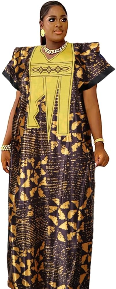 HD African Print Dress for Woman Embroidery Pattern Maxi Dress