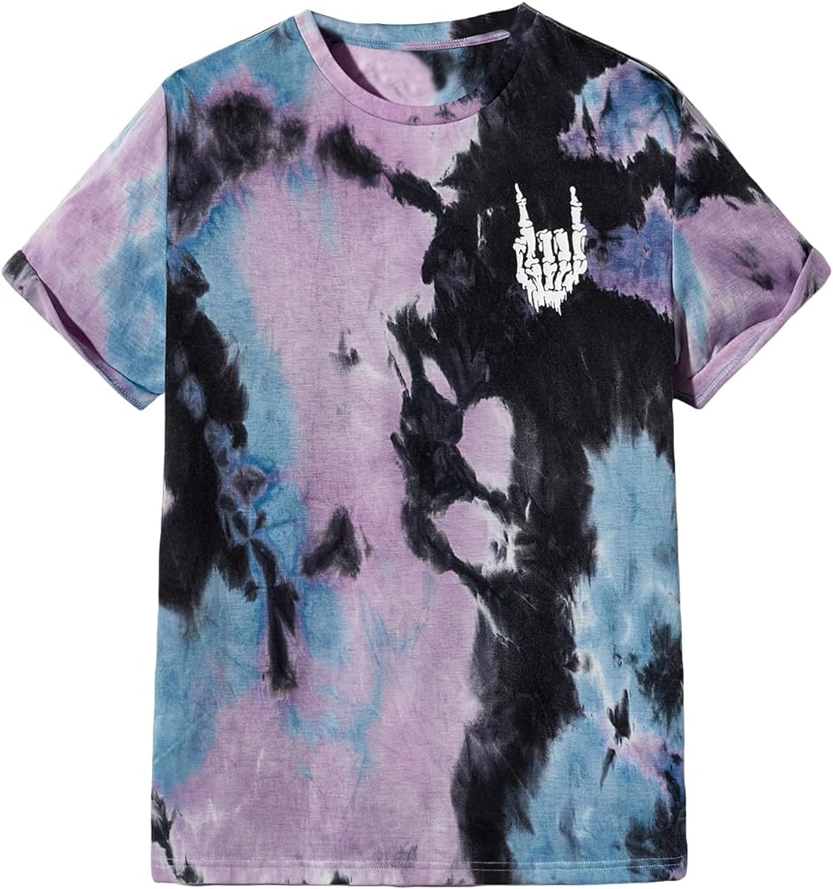 Verdusa Men's Tie Dye Short Sleeve Round Neck Graphic Tee Tops