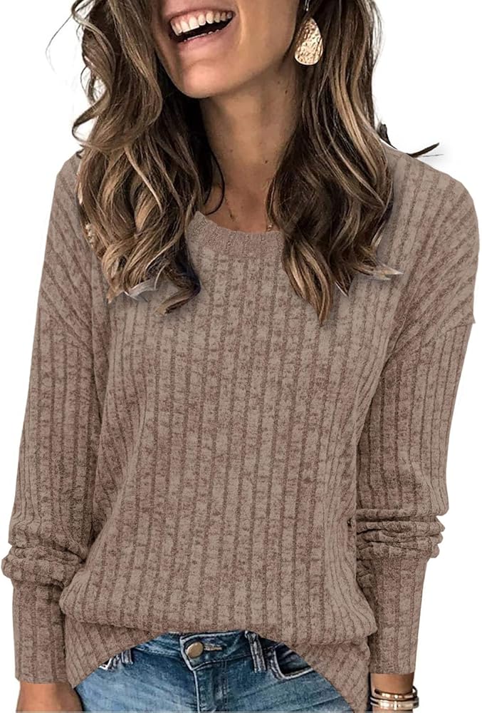 Heymiss Womens Sweaters Dressy Casual Crewneck Long Sleeve Shirts Loose Fall Fashion Sweatshirts