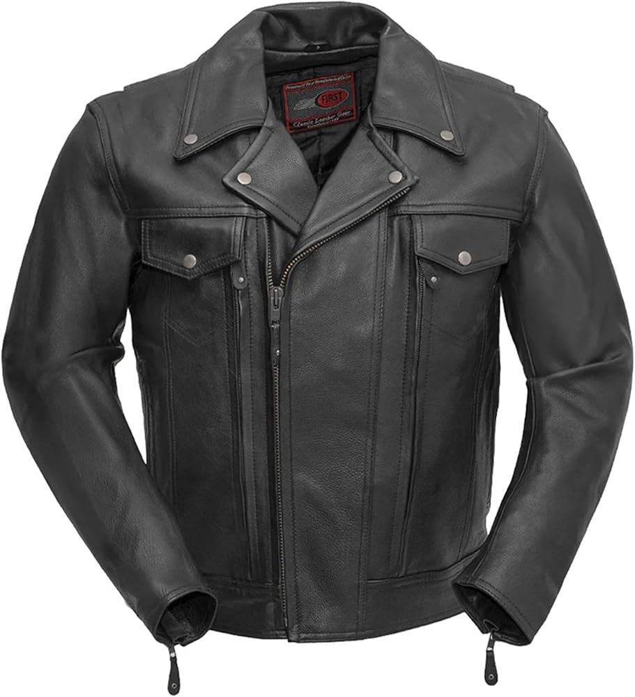 First Mfg Co - Mastermind - Men's Motorcycle Biker Riding Black Leather Jacket