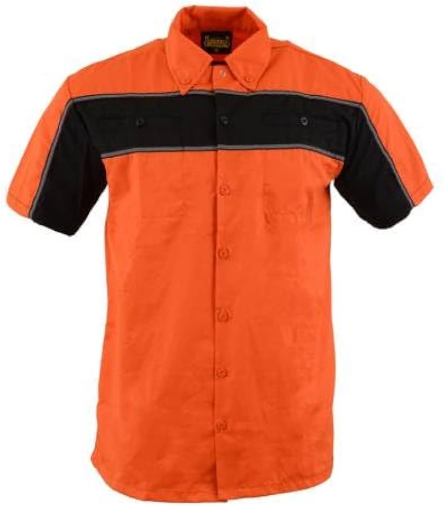 Milwaukee Leather Mdm11670.144 Men’s Black and Orange Short Sleeve Mechanic Shirt with Reflective Material