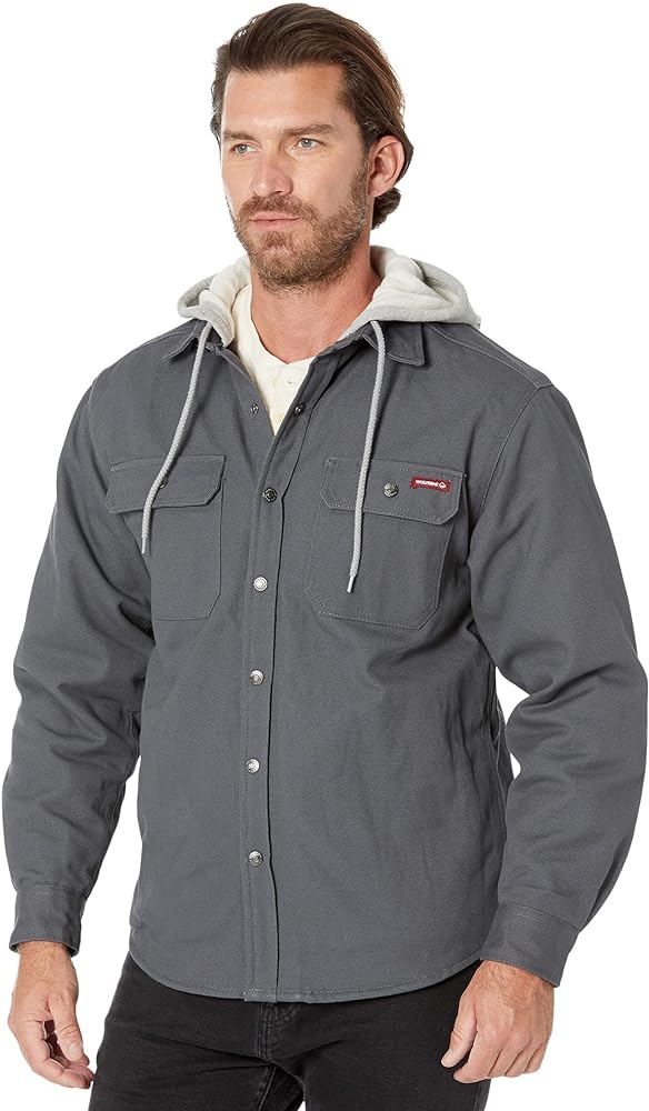 Wolverine Mens Overman Fleece Lined Cotton Duck Canvas Hooded Shirt Jacket