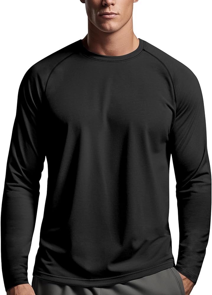 Zengjo Mens Long Sleeve Workout Shirts Moisture Wicking Running Athletic Sport Performance T-shirt Lightweight SPF Sun Shirt