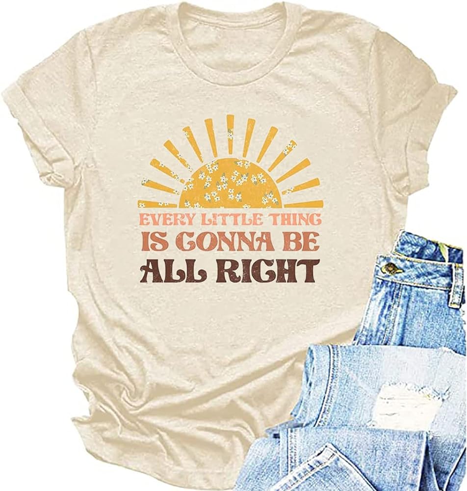 Every Little Thing is Gonna Be Alright Shirt Women Country Music Shirts Hippie T Shirt Inspirational Tee Top