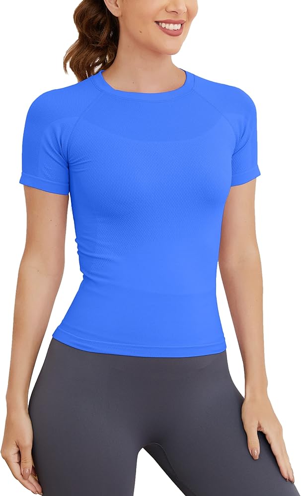 MathCat Short Sleeve Workout Tops for Women, Seamless Workout Shirts for Women, Yoga Athletic Shirts Soft Gym Tops