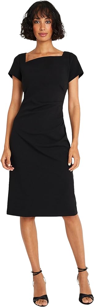 Maggy London Women's Asymmetric Neck Crepe Sheath Workwear Office Career Desk to Dinner Event Occasion Guest of