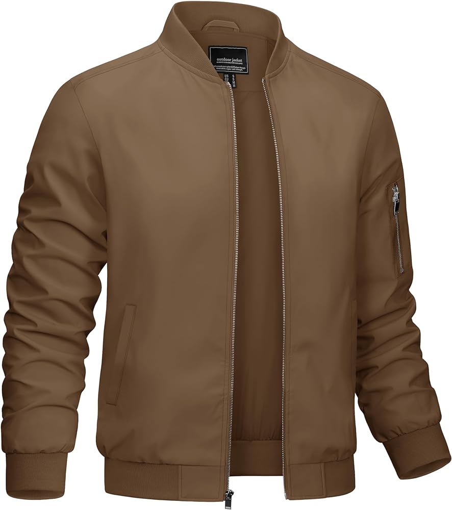 CRYSULLY Men's Bomber Jacket Lightweight Spring Fall Casual Windbreaker Full Zip Outwear Coat