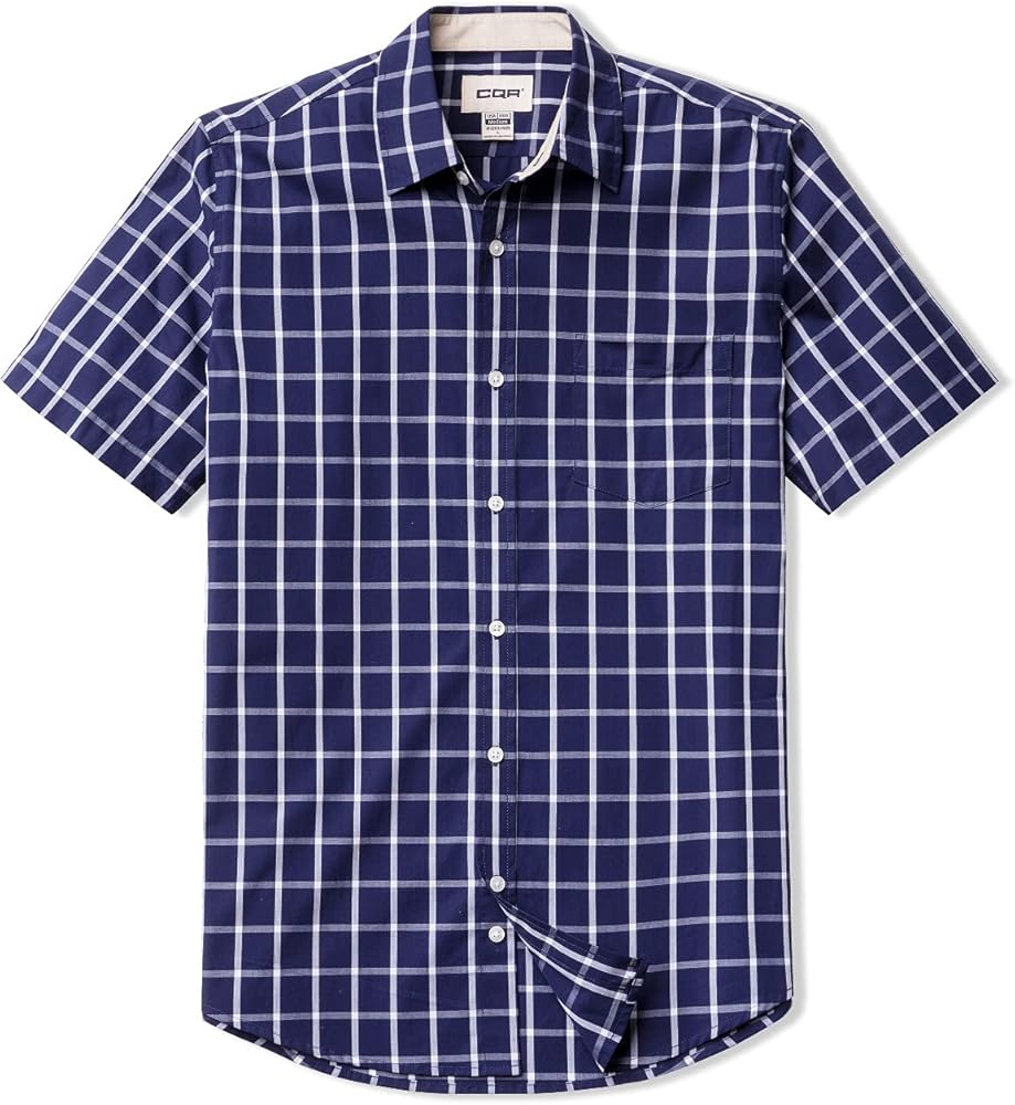 CQR Men's Regular Fit Short Sleeve Shirts, 100% Cotton Button-Up Casual Poplin Shirt