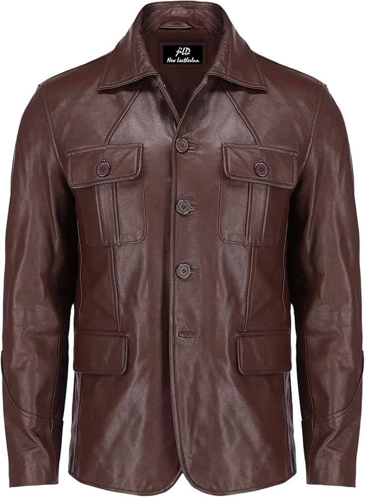 Jild Lambskin Leather Jacket Men Casual Coat – Notched Collar Classic Bond’s Style Ultimate Leather Blazer for Men