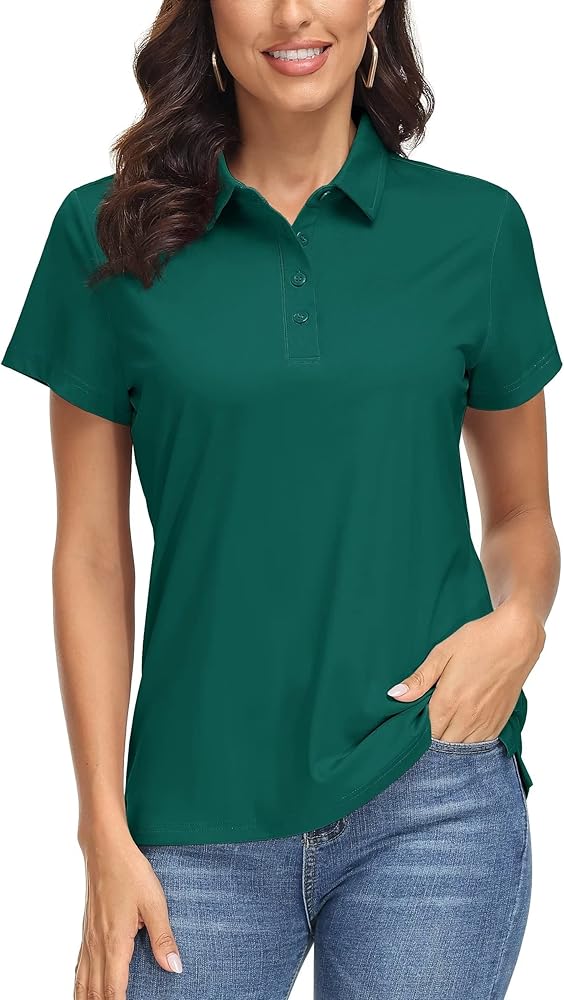 MAGCOMSEN Women's Polo Shirts UPF 50+ Sun Protection 4 Buttons Casual Work Quick Dry Short Sleeve Collared Golf Shirt