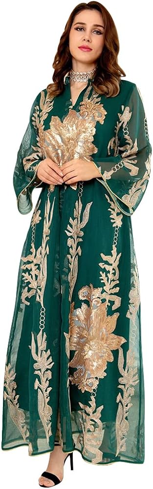 Abaya for Women Muslim Kaftan Floral Maxi Dresses Dubai Turkey Middle East Islam Caftan Ramadan Eid Party Robe