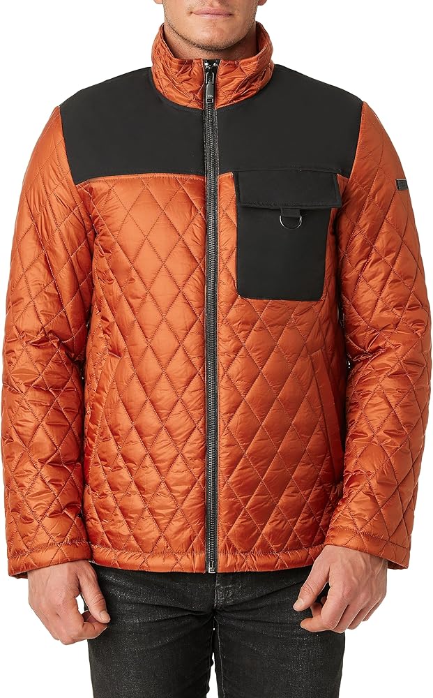 Vince Camuto Men's Quilted Jacket, Orange, Large