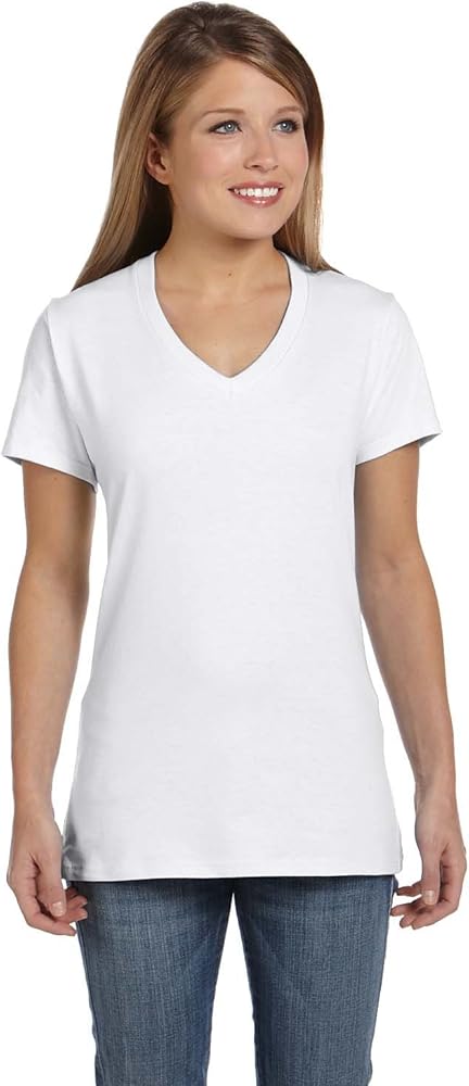 Hanes Mens Ringspun Cotton Nano-T V-Neck T-Shirt (498V)