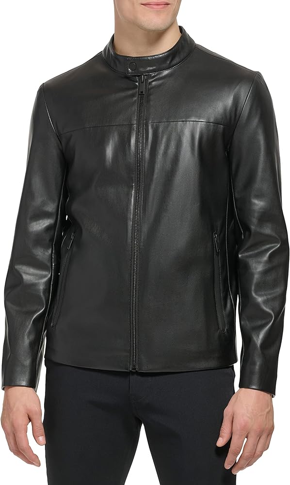 DKNY Men's Faux Laether Modern Racer Jacket