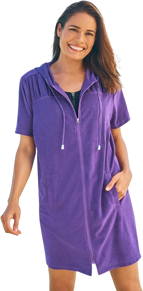 Swim 365 Women's Plus Size Hooded Terry Swim Cover Up