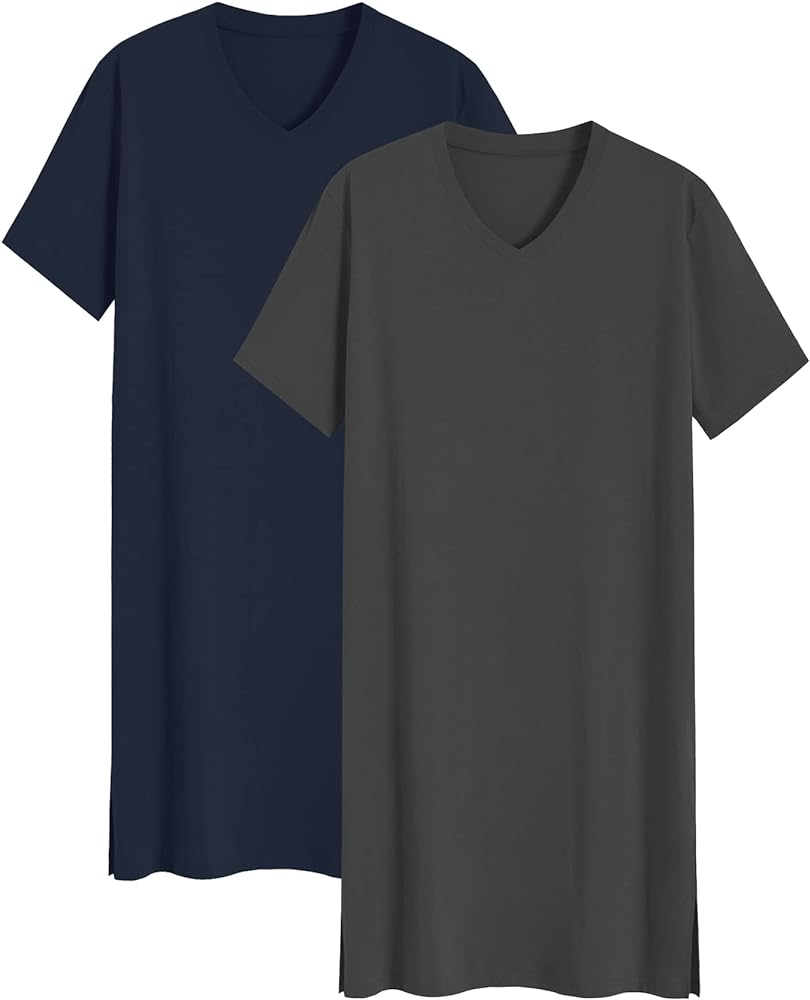 Latuza Men's 2 Pack Nightshirt Cotton Sleep Shirt Nightgown