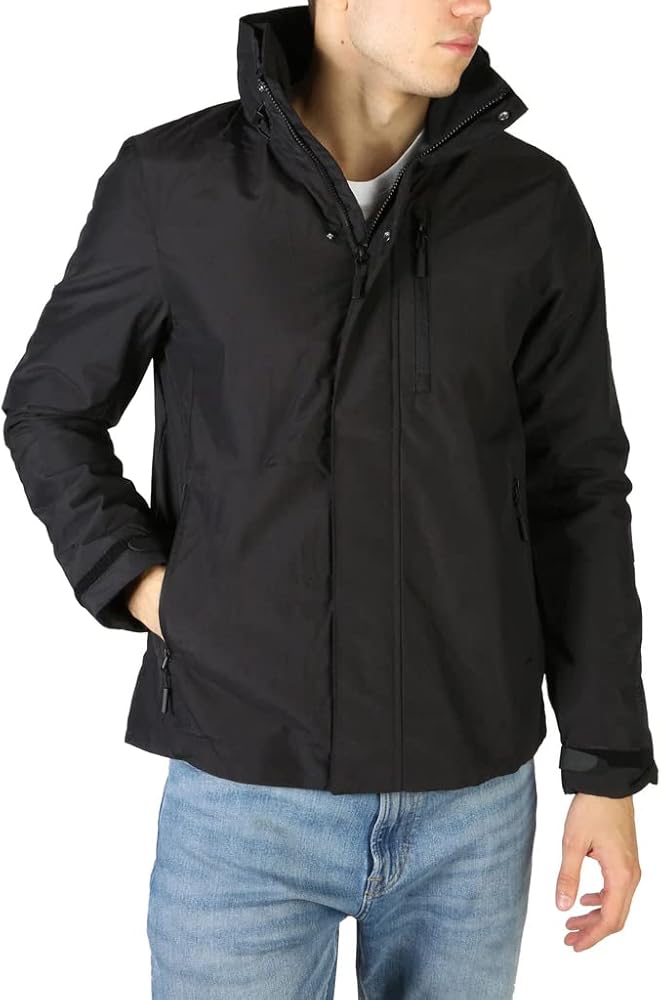 Superdry Mens Hurricane Jacket, Zip And Popper Fastening, Drawstring Hood Black Size S