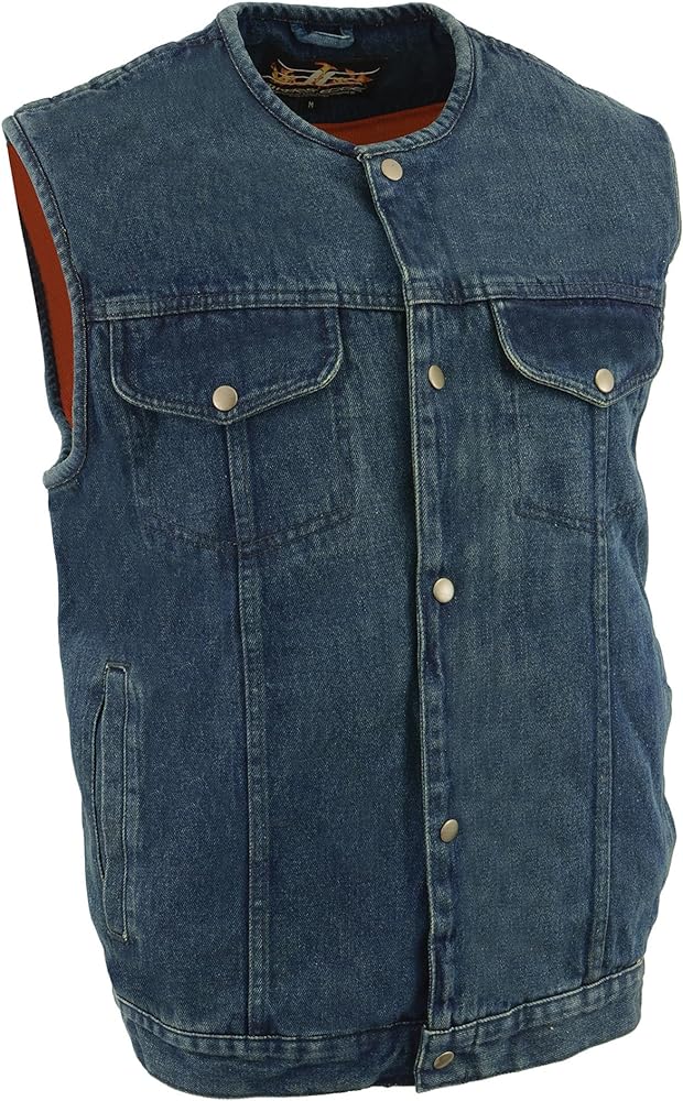 Men's SOA Anarchy Style Denim Vest w/One Inside Concealed Weapon Gun Pockets