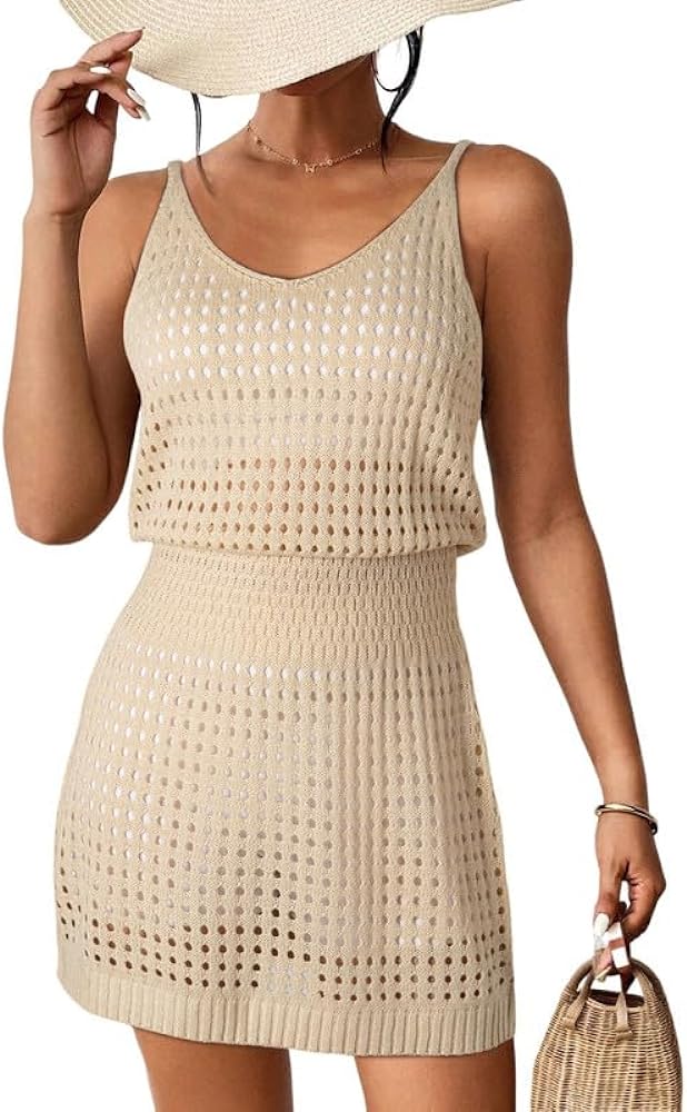 Dokotoo Summer Crochet Hollow Out Knit Beach Bathing suit Swim Cover Ups Cruise Outfits Vacation Dresses for Women 2024