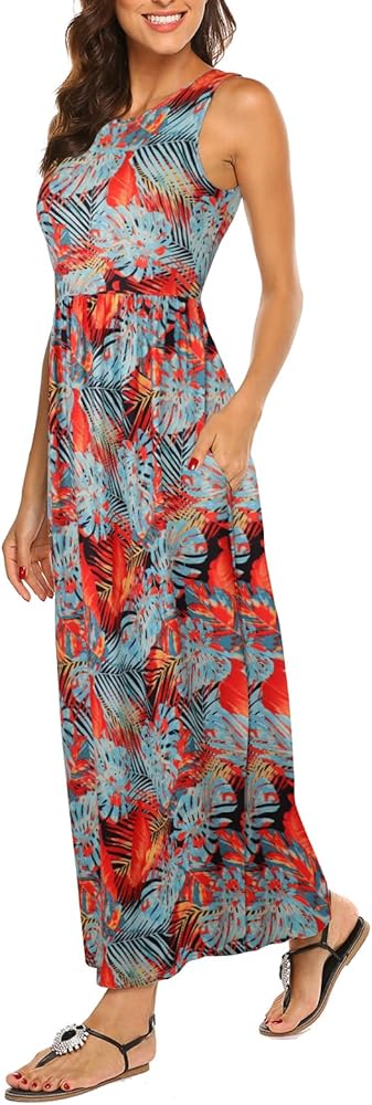 Hount Women's Summer Sleeveless Striped Flowy Casual Long Maxi Dress with Pockets